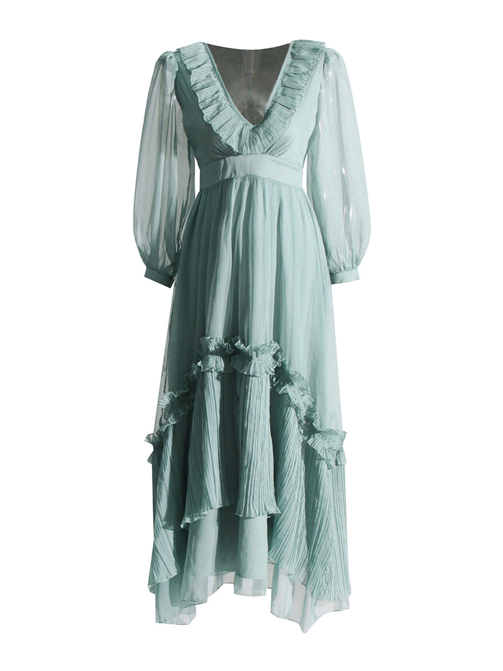 Alizée | Maxi Jurk met Ruffles en Geplooide Rok