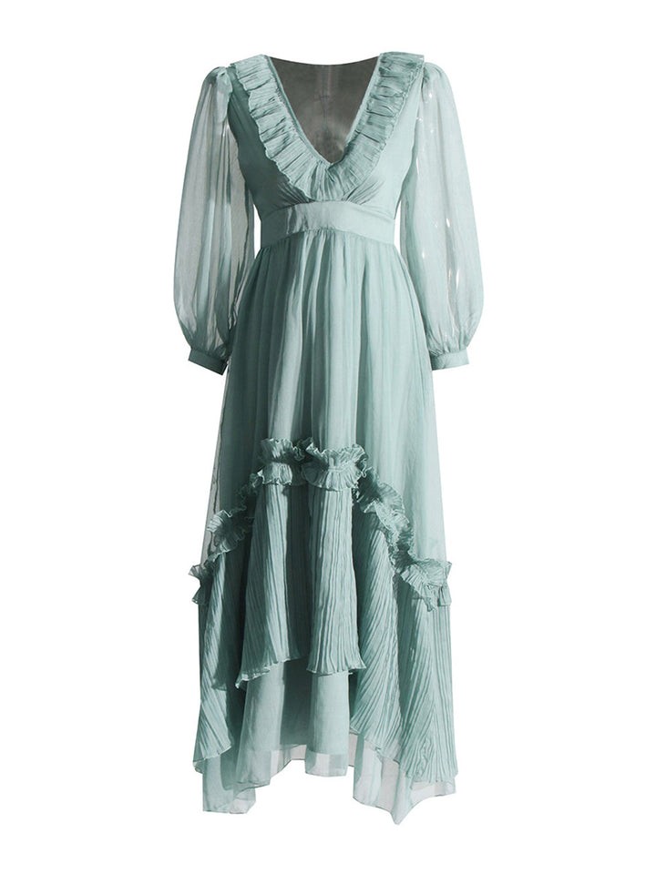 Alizée | Maxi Jurk met Ruffles en Geplooide Rok