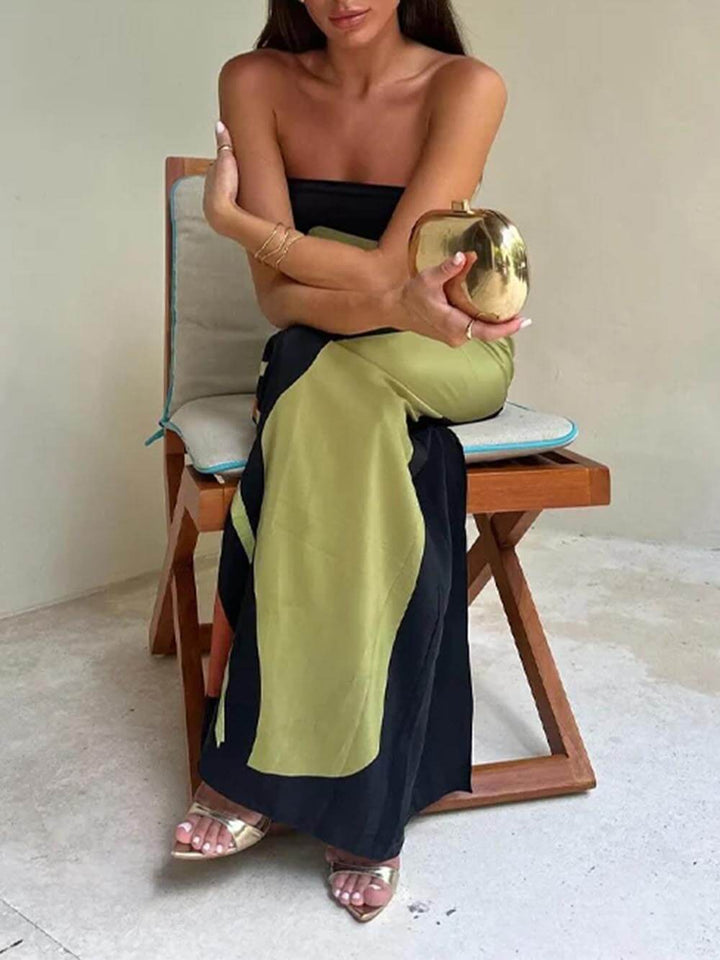 Valérie | Strapless Maxi Jurk met Artistieke Print
