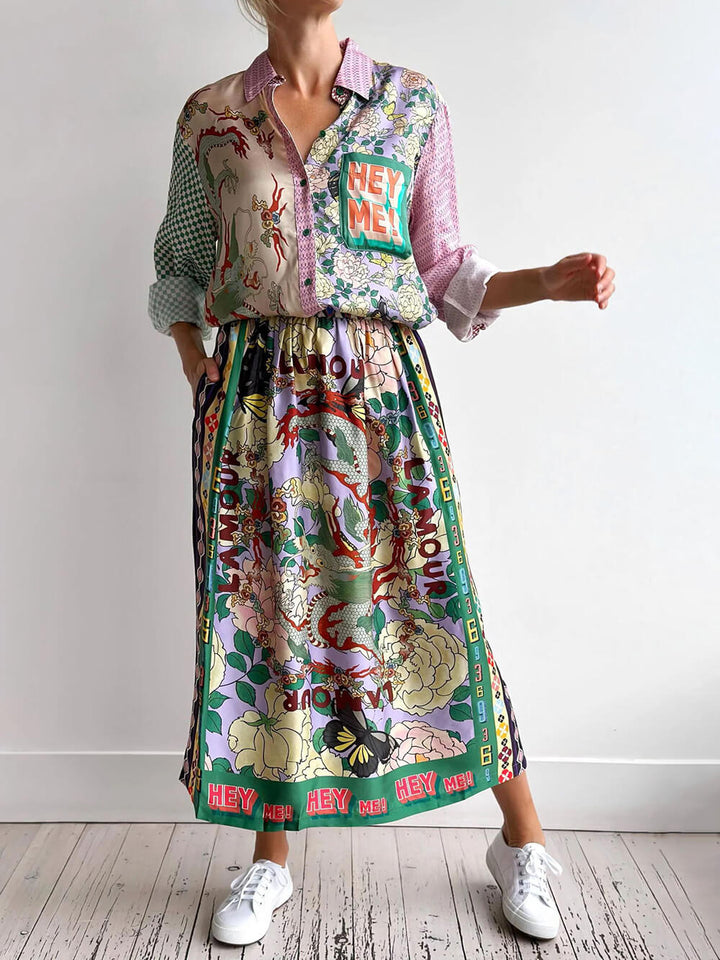 Ada | Blouse met Patchwork Print en Statement Detail
