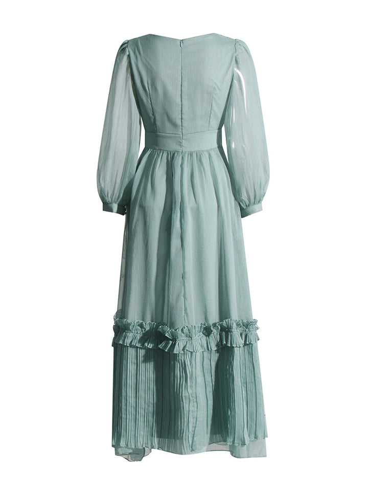 Alizée | Maxi Jurk met Ruffles en Geplooide Rok