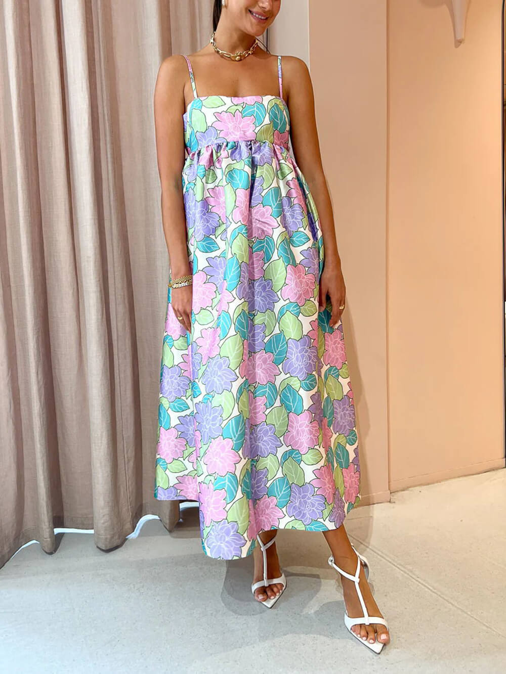 Eline | Midi Jurk met Bloemenprint
