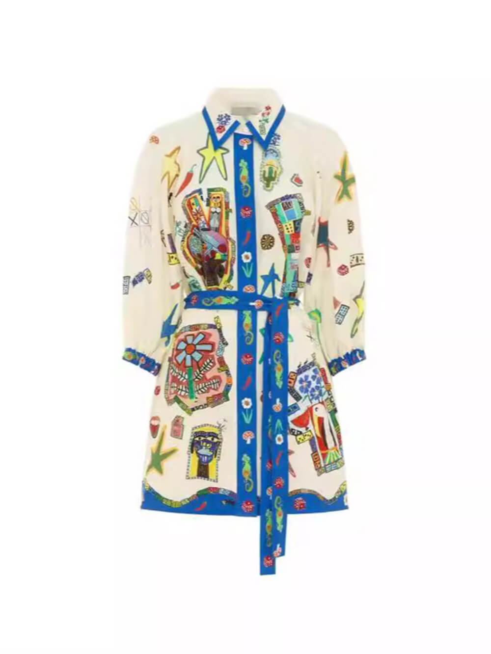 Bente | Mini Jurk met Artistieke Print en Ceintuur