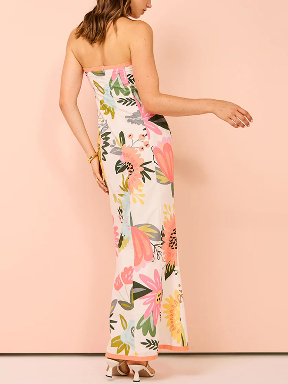 Hanne | Strapless Maxi Jurk met Bloemenprint en Split