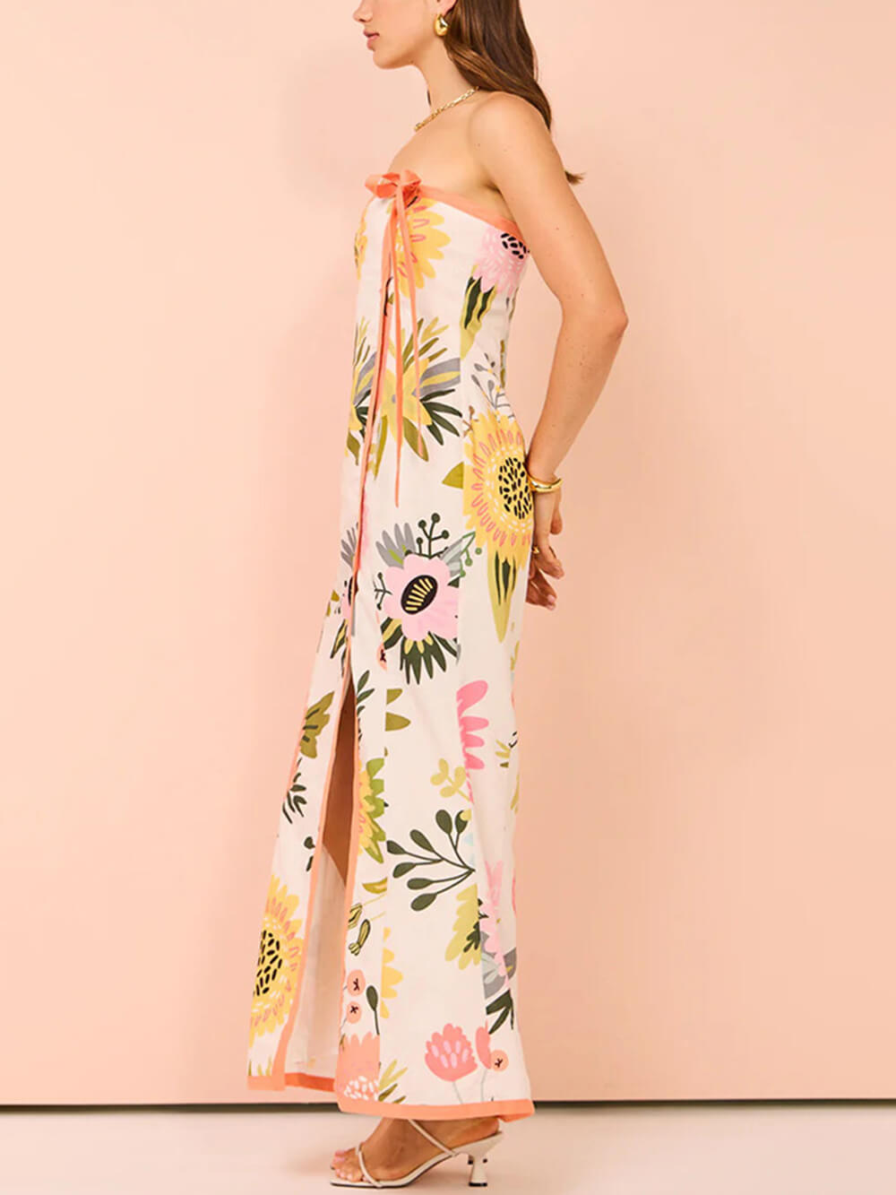 Hanne | Strapless Maxi Jurk met Bloemenprint en Split