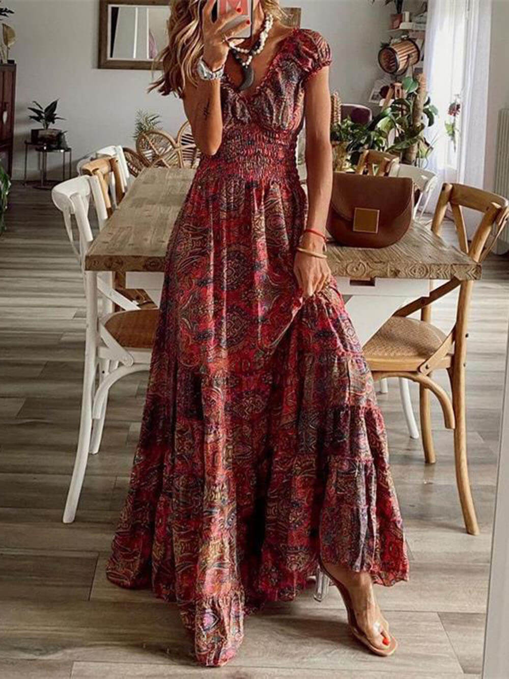Jasmijn | Maxi Jurk met V-hals en Print