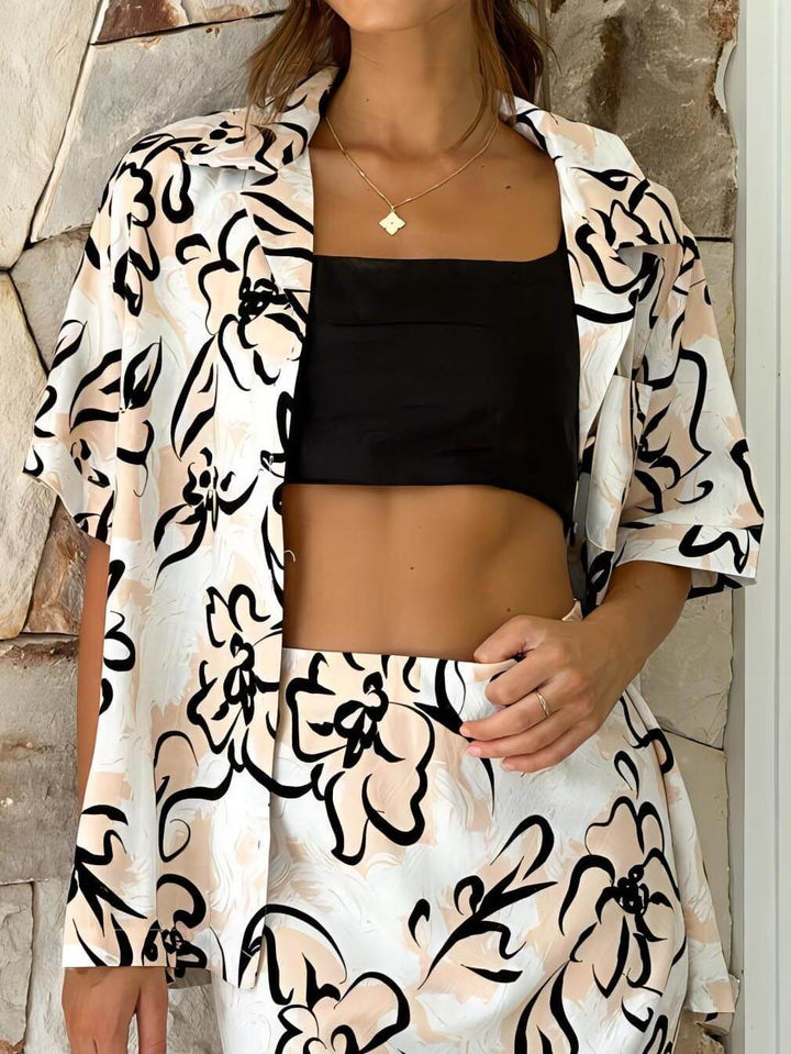 Ayda | Tweedelige Set met Blouse en Maxi Rok met Print