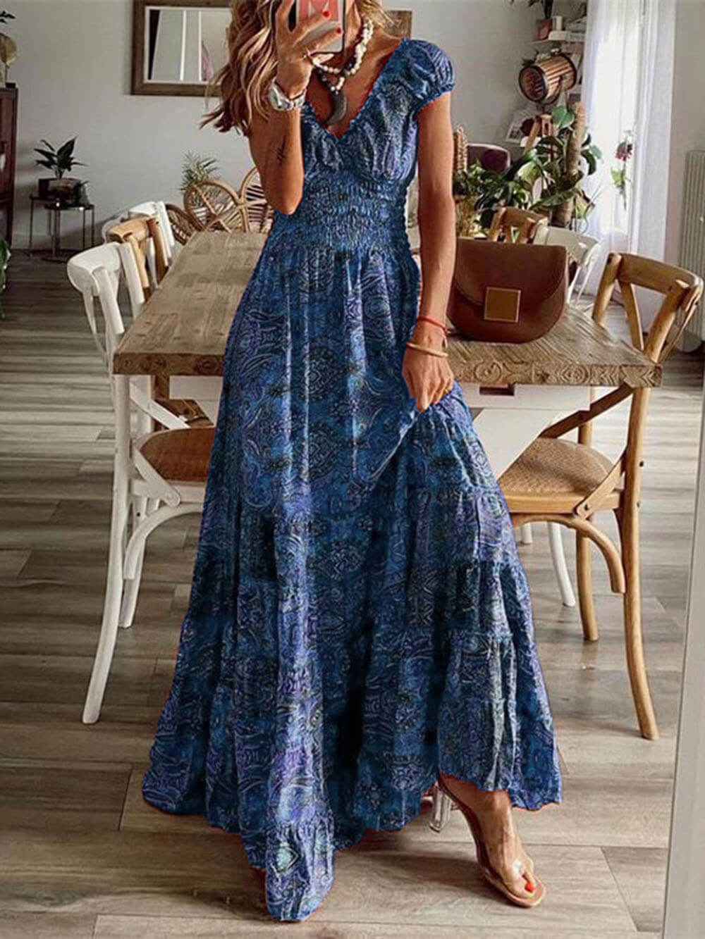 Jasmijn | Maxi Jurk met V-hals en Print