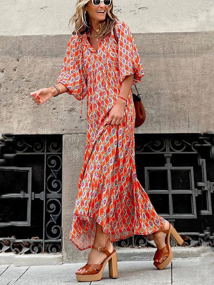 Anna | Midi Jurk met Print en Losvallende Pasvorm
