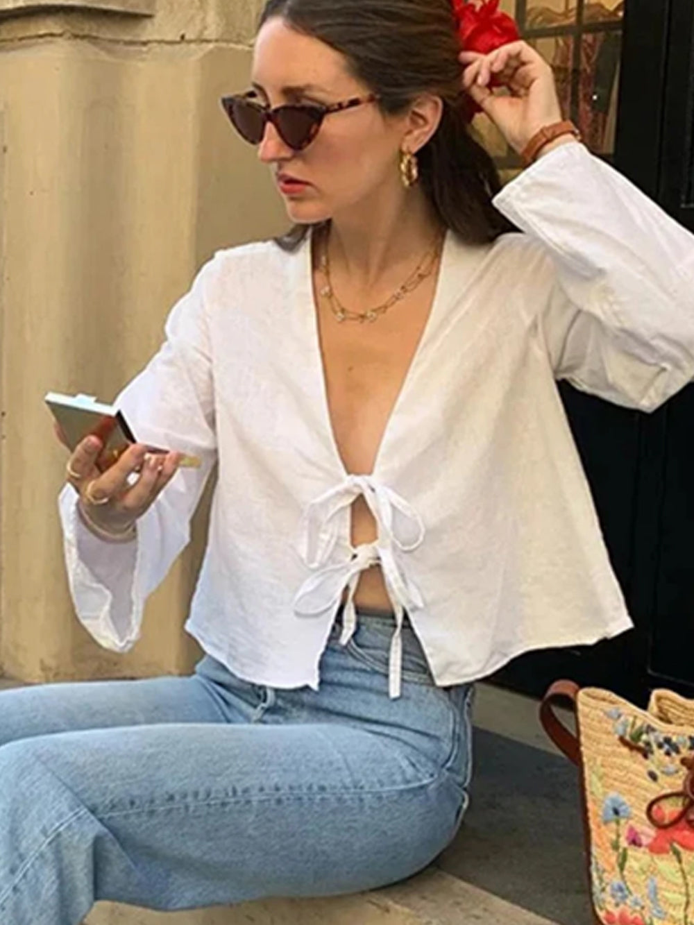 Zoë | Blouse met Striksluiting en Cropped Fit