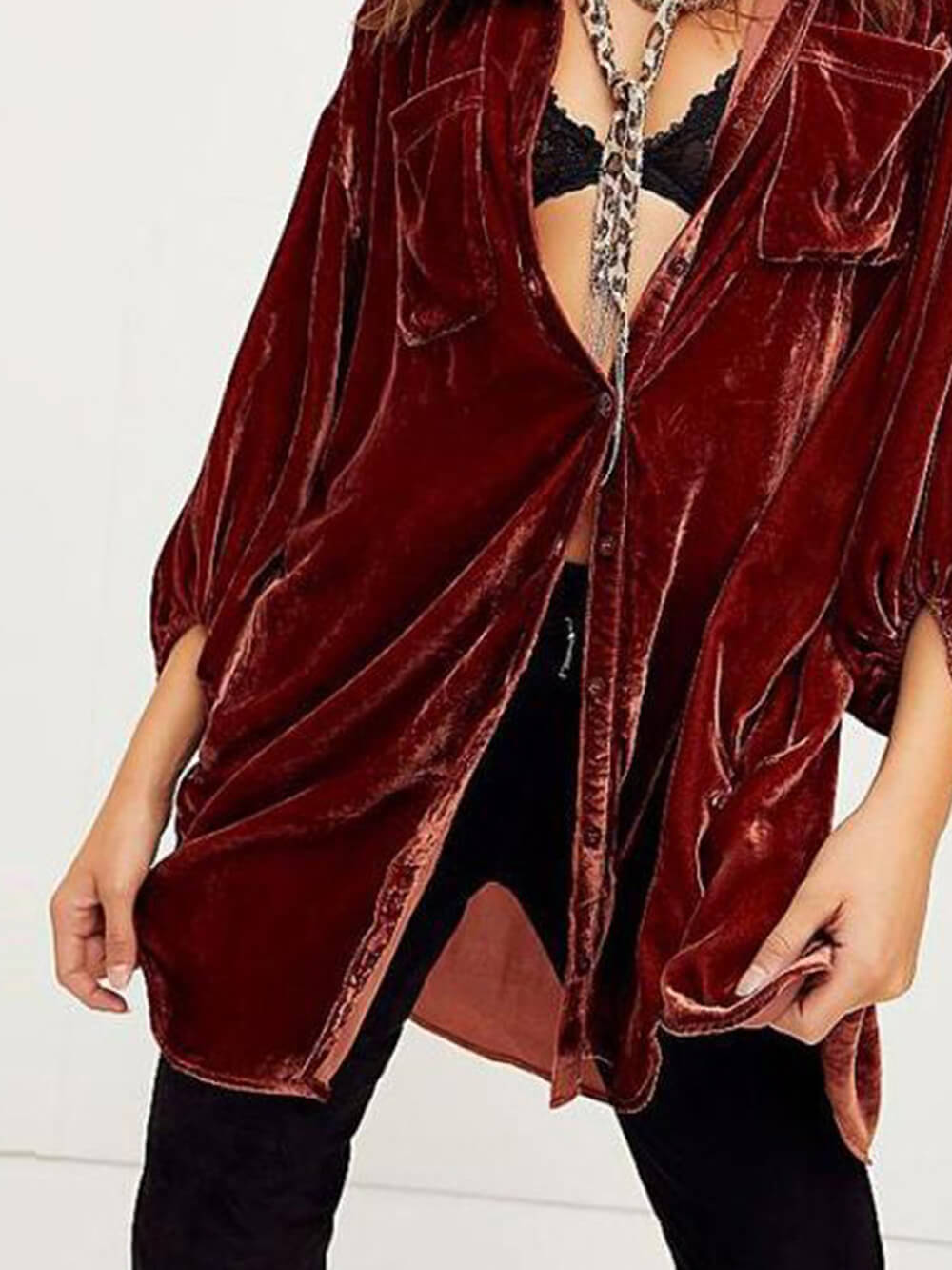 Adrie | Fluwelen Blouse met Oversized Fit en Utility Details