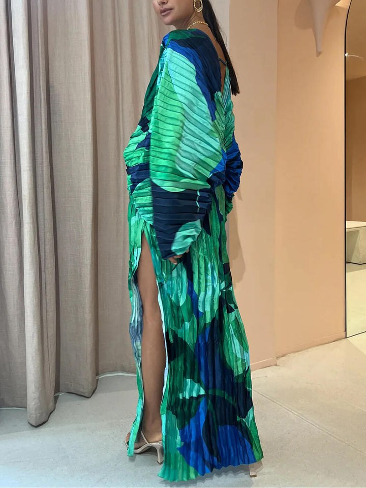 Livia | Plissé Maxi Jurk met V-Hals