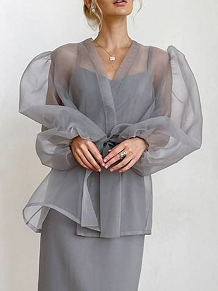 Adina | Blouse met Organza Look en Strikdetail