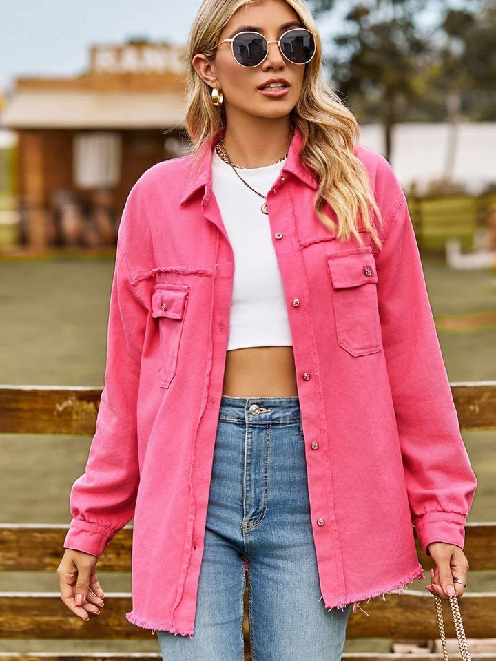 Adrian | Denim Overshirt met Rafel Details en Relaxte Fit