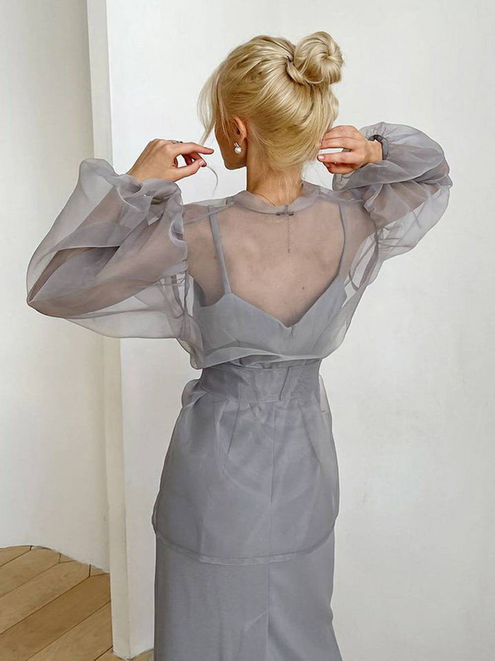 Adina | Blouse met Organza Look en Strikdetail