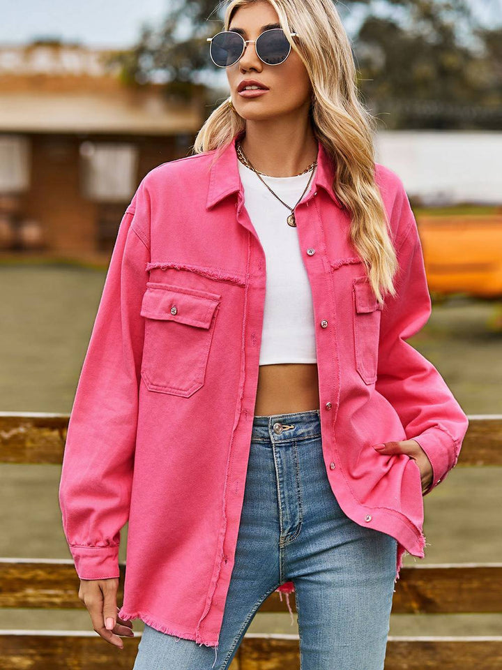 Adrian | Denim Overshirt met Rafel Details en Relaxte Fit