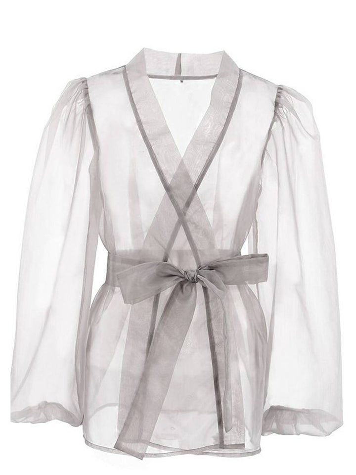 Adina | Blouse met Organza Look en Strikdetail