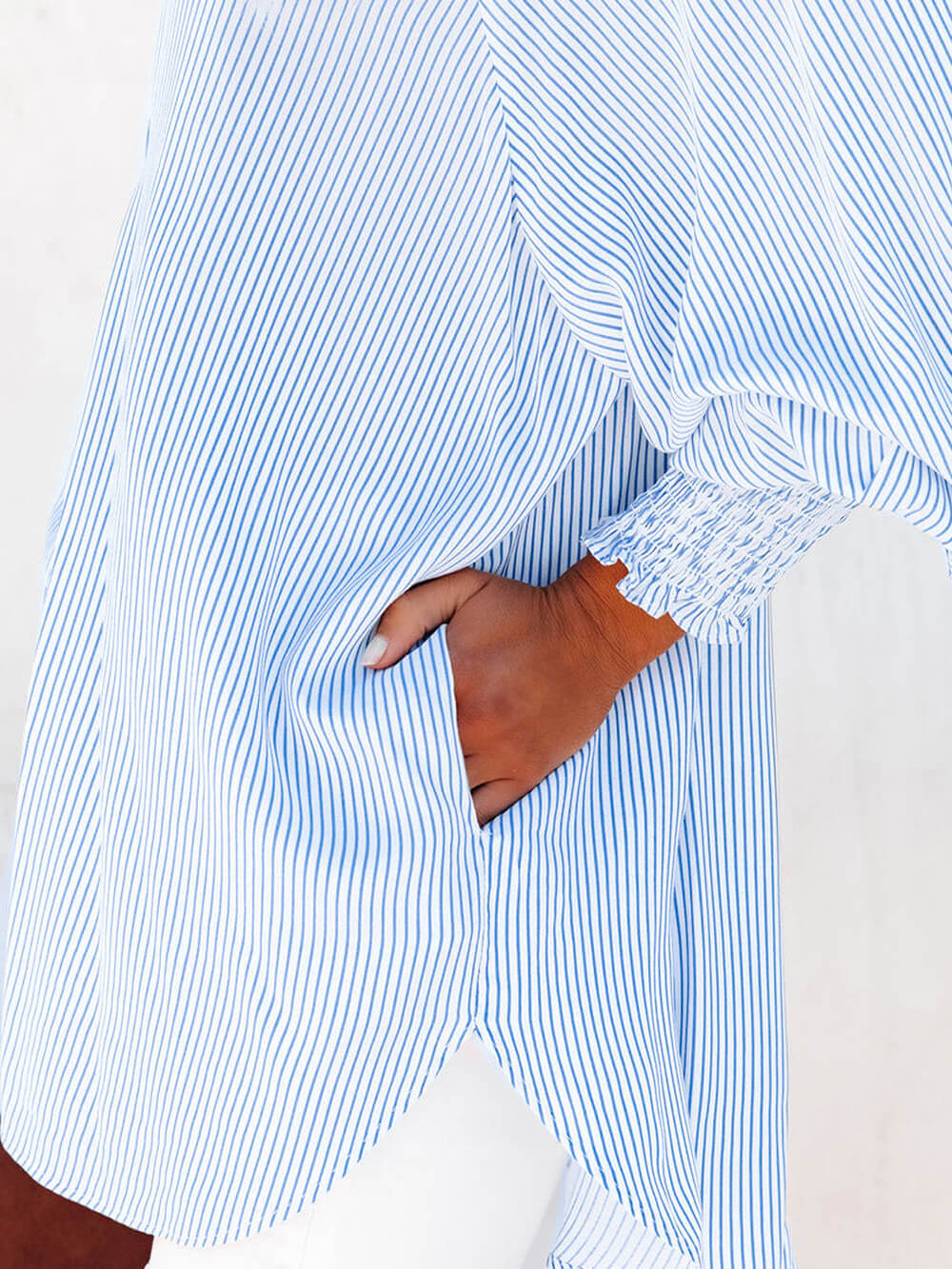 Ayana | Blouse met Strepen en Smock Manchet