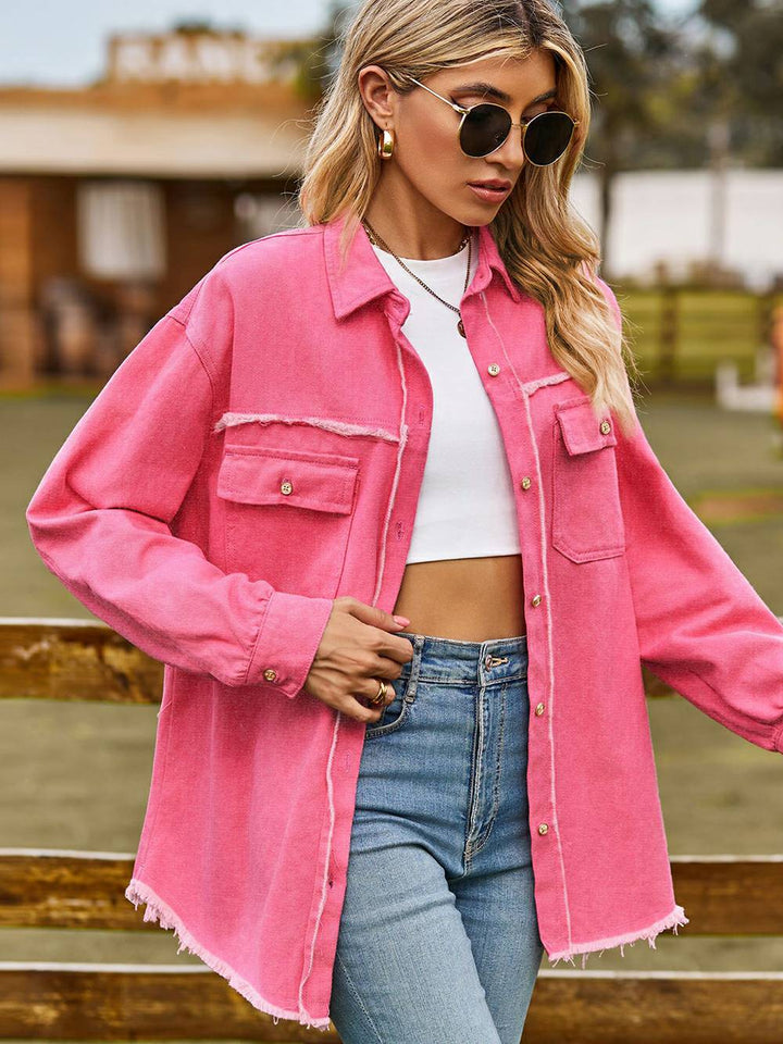 Adrian | Denim Overshirt met Rafel Details en Relaxte Fit