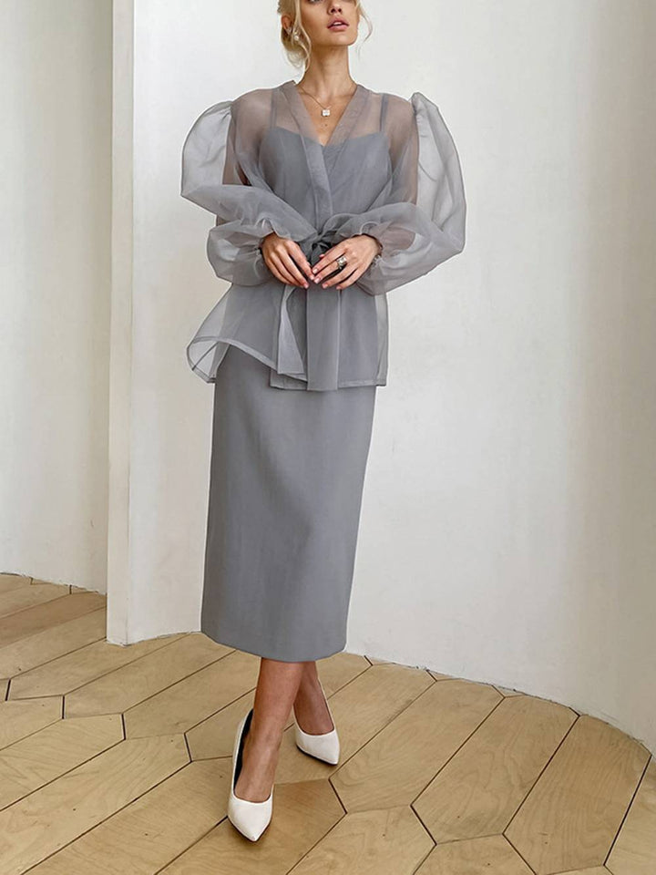 Adina | Blouse met Organza Look en Strikdetail