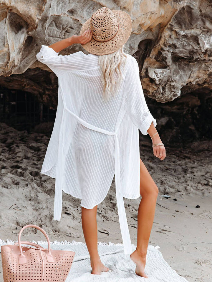 Adira | Strand Blousejurk met Ribstructuur en Ceintuur