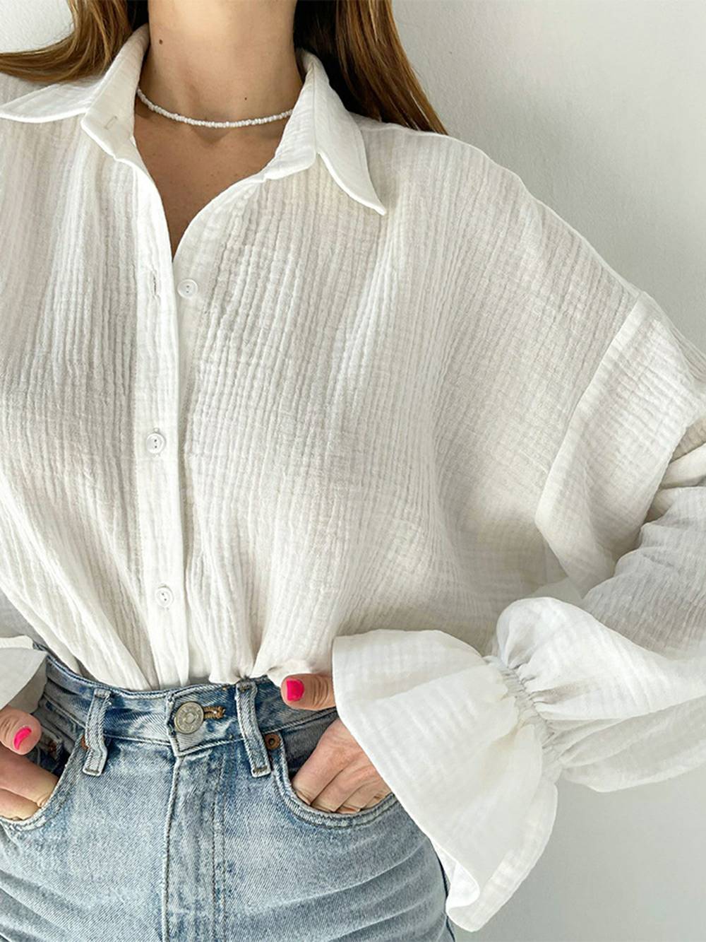 Aiyana | Luchtige Blouse met Structuur en Strikdetail