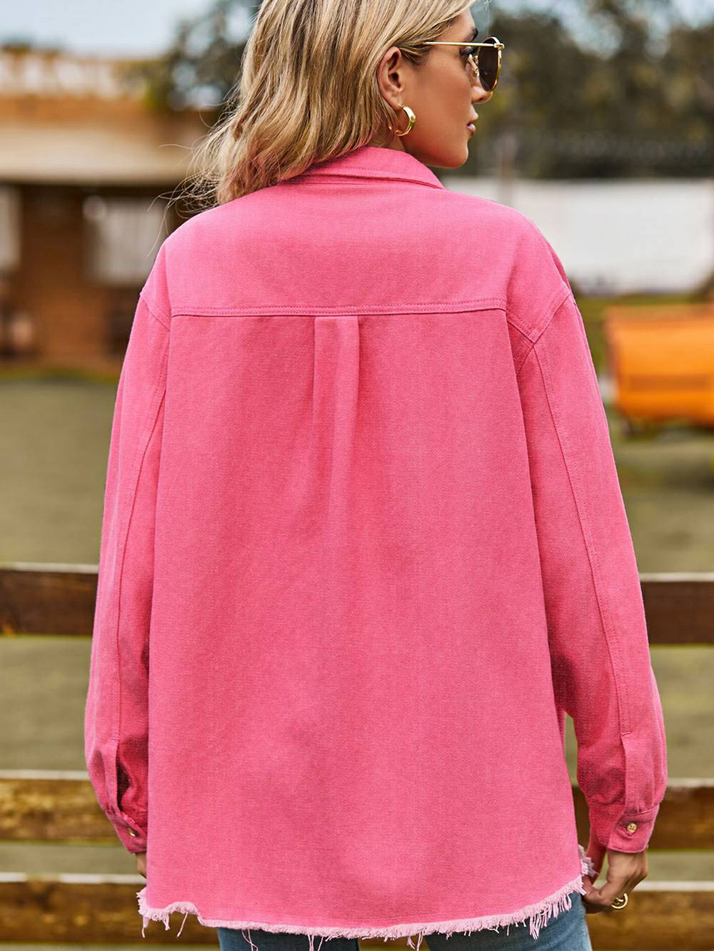 Adrian | Denim Overshirt met Rafel Details en Relaxte Fit