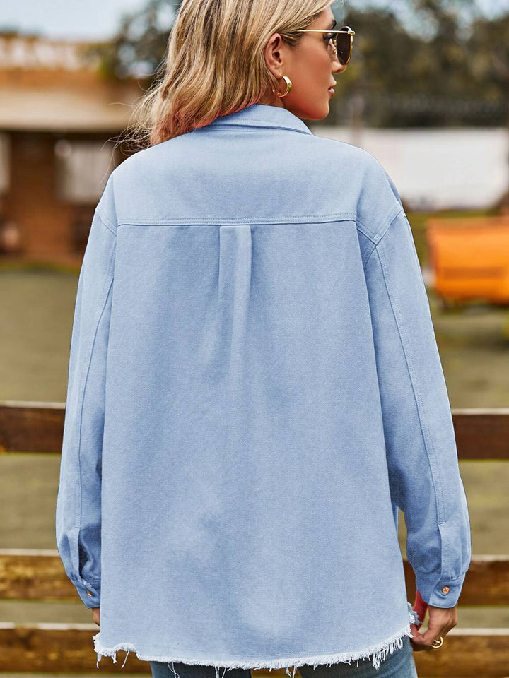 Adrian | Denim Overshirt met Rafel Details en Relaxte Fit