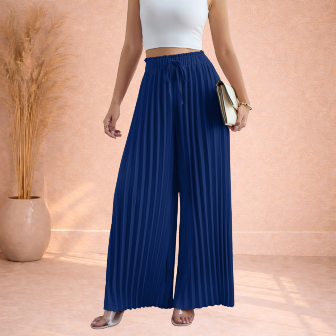 Mila | Plooi Broek met Wijde Pijpen en Strikband