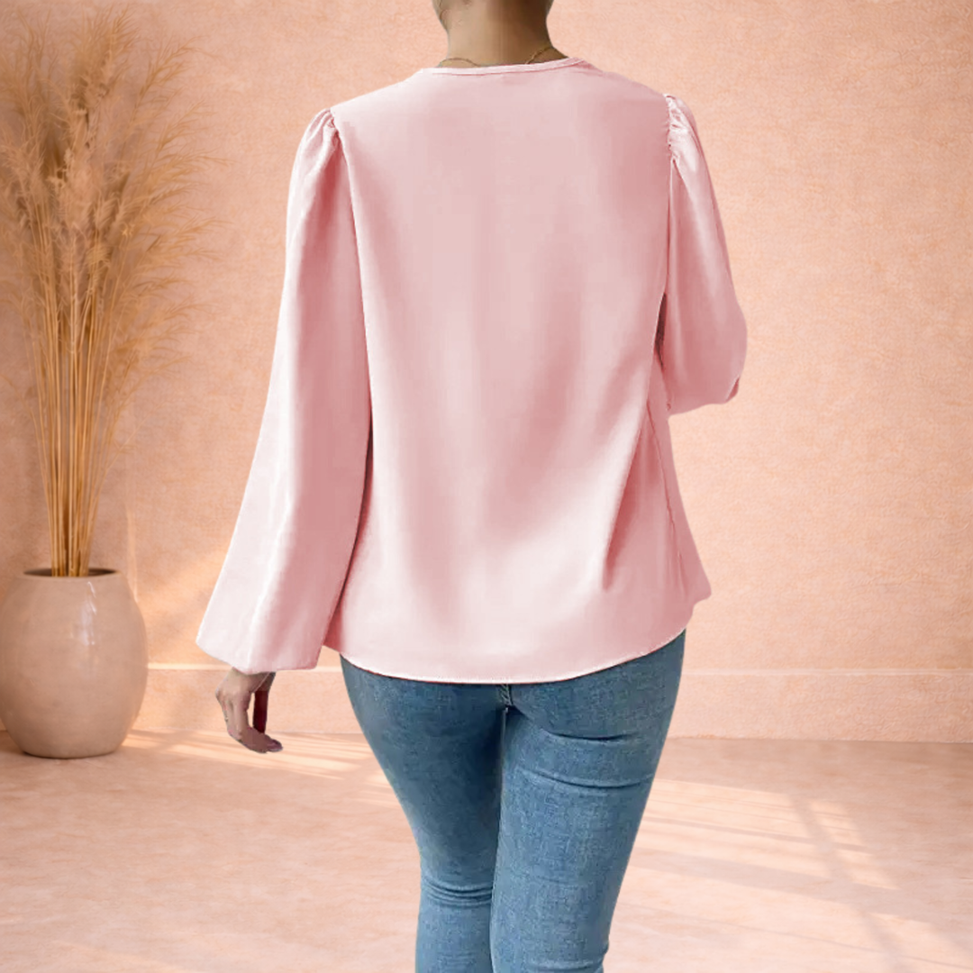 Elin | Blouse met Watervalhals en Pofmouwen