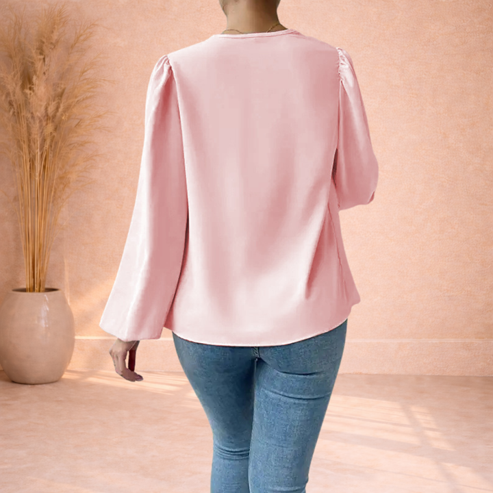 Elin | Blouse met Watervalhals en Pofmouwen