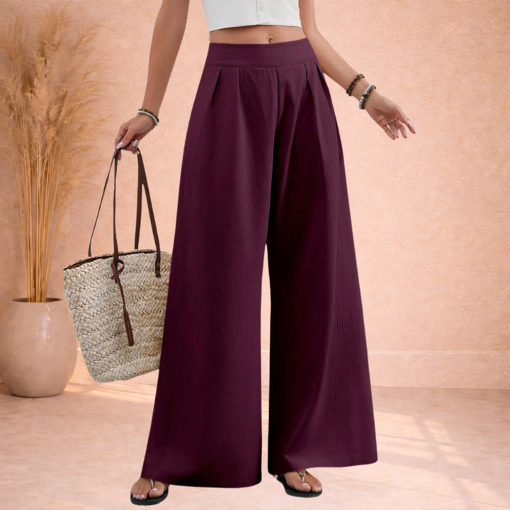Olivia | Wijde Broek met Hoge Taille en Plooien