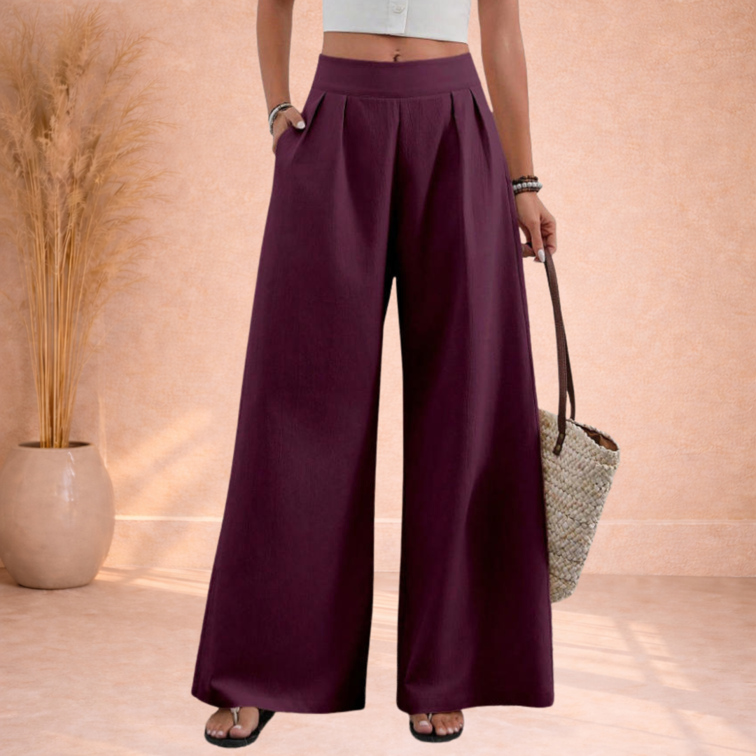 Olivia | Wijde Broek met Hoge Taille en Plooien