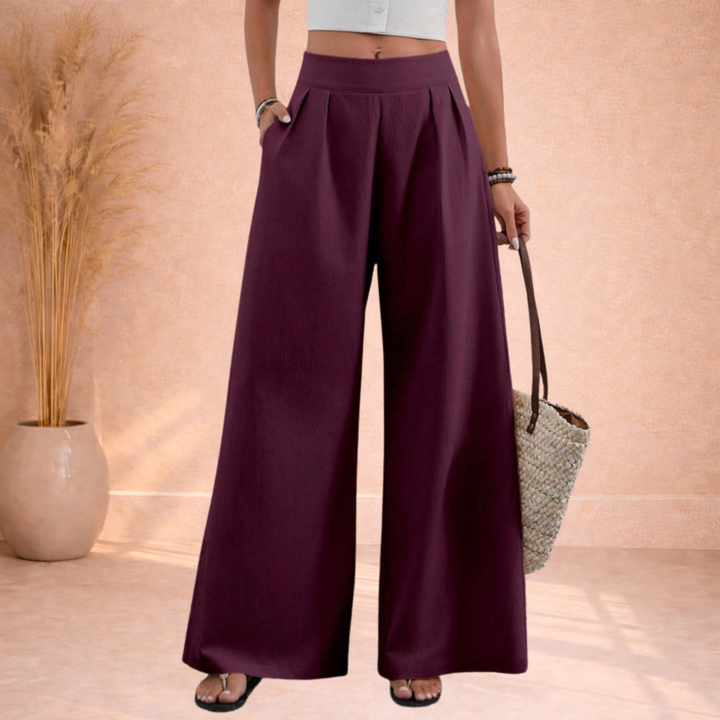 Olivia | Wijde Broek met Hoge Taille en Plooien