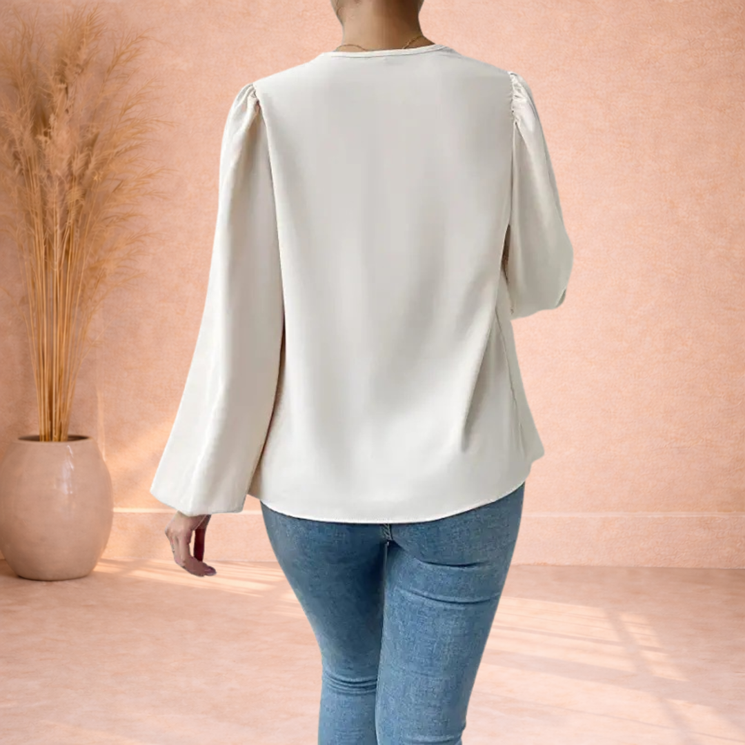 Elin | Blouse met Watervalhals en Pofmouwen