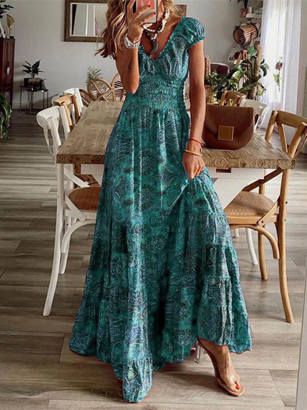 Jasmijn | Maxi Jurk met V-hals en Print