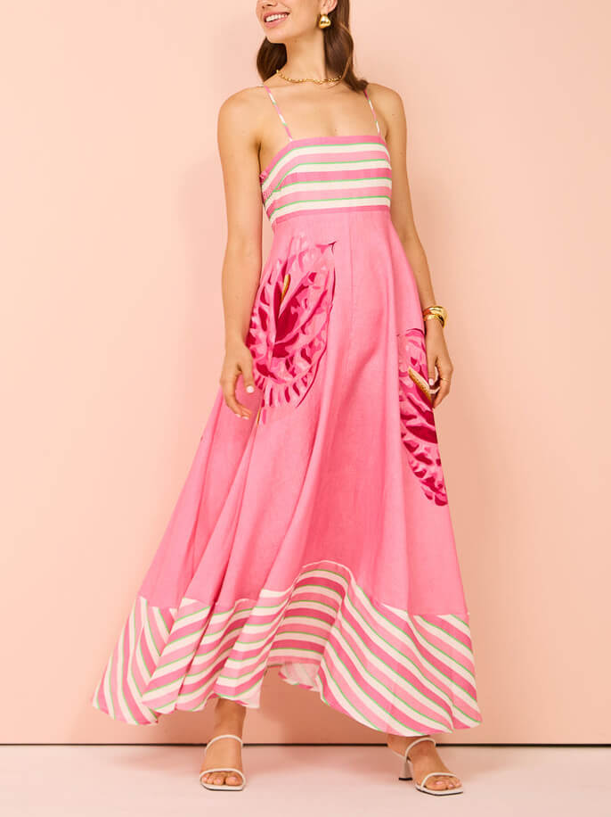 Fenna | Maxi Jurk met Strepen en Print