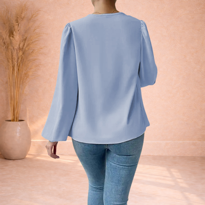 Elin | Blouse met Watervalhals en Pofmouwen