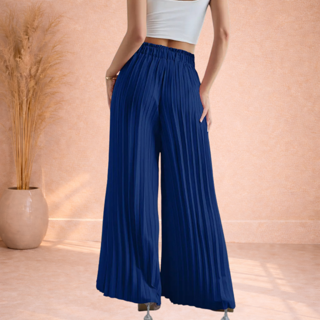 Mila | Plooi Broek met Wijde Pijpen en Strikband