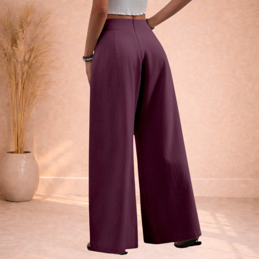 Olivia | Wijde Broek met Hoge Taille en Plooien