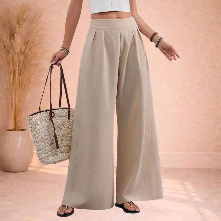Olivia | Wijde Broek met Hoge Taille en Plooien