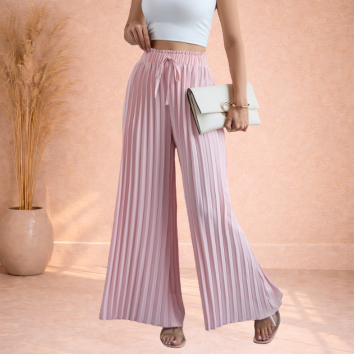 Mila | Plooi Broek met Wijde Pijpen en Strikband