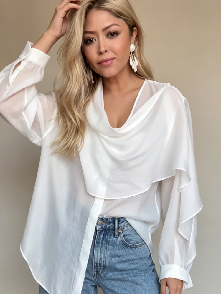 Laura | Blouse met Watervalhals en Luchtige Mouwen