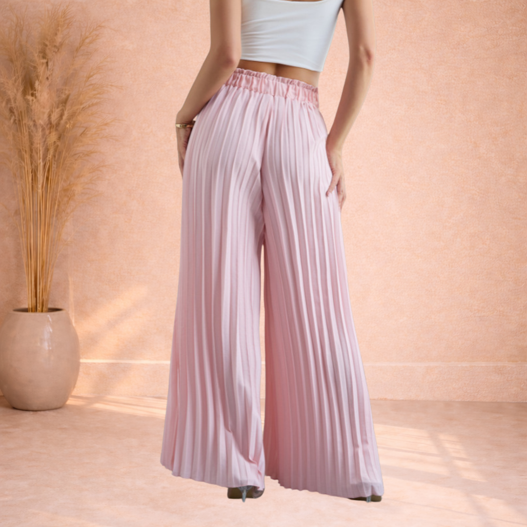 Mila | Plooi Broek met Wijde Pijpen en Strikband