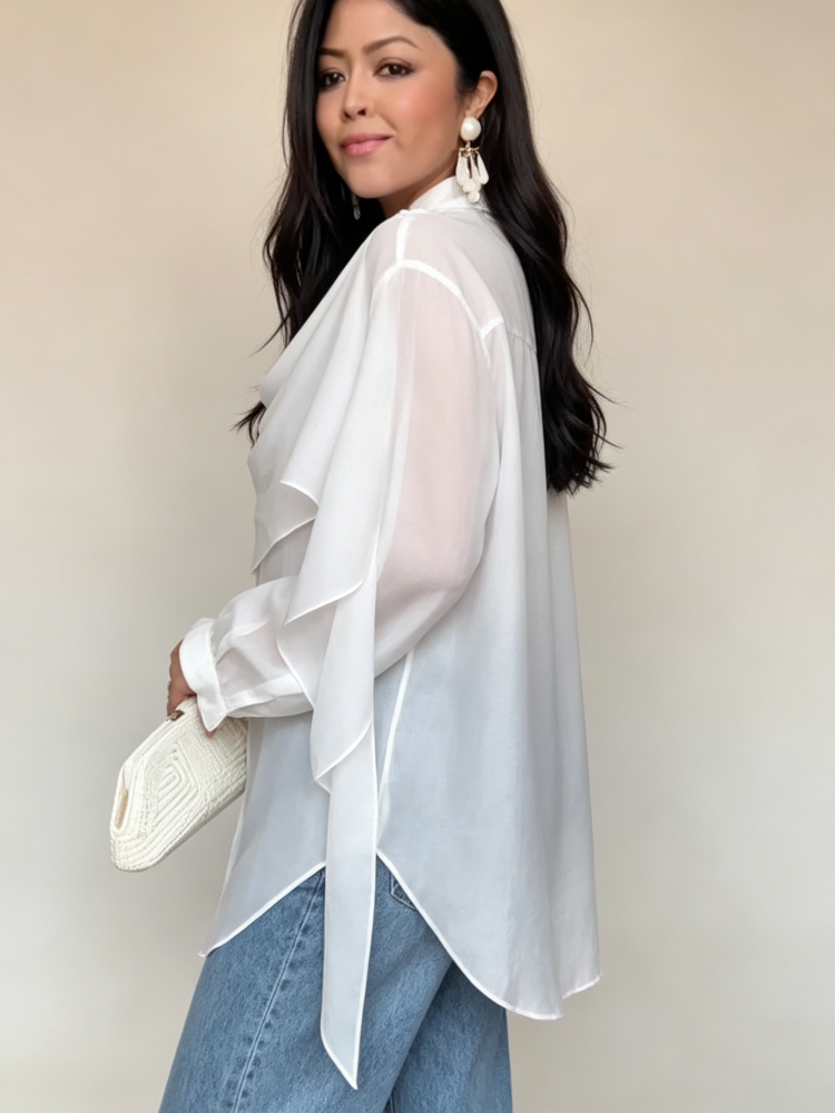 Laura | Blouse met Watervalhals en Luchtige Mouwen