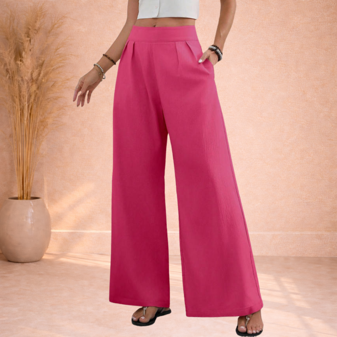 Olivia | Wijde Broek met Hoge Taille en Plooien