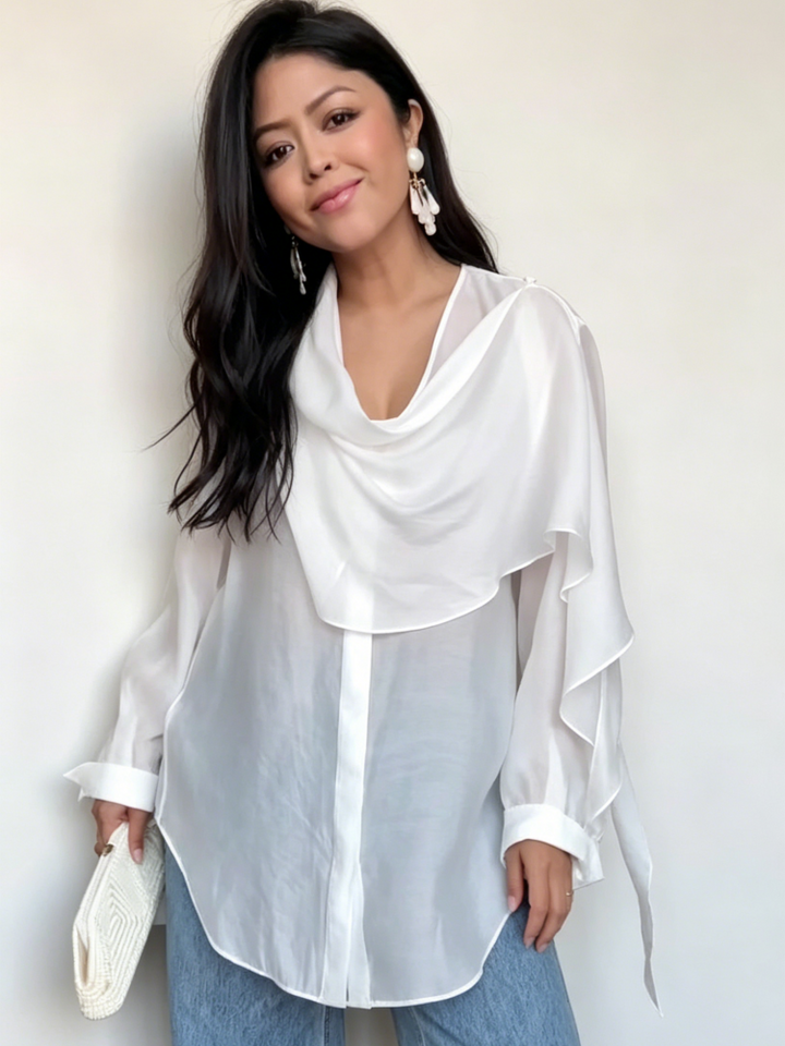 Laura | Blouse met Watervalhals en Luchtige Mouwen