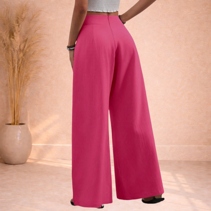 Olivia | Wijde Broek met Hoge Taille en Plooien