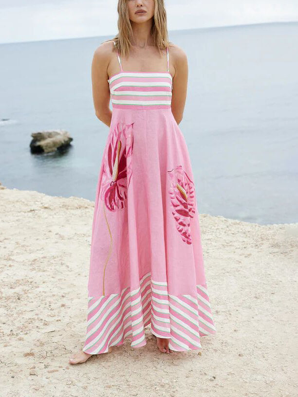 Fenna | Maxi Jurk met Strepen en Print