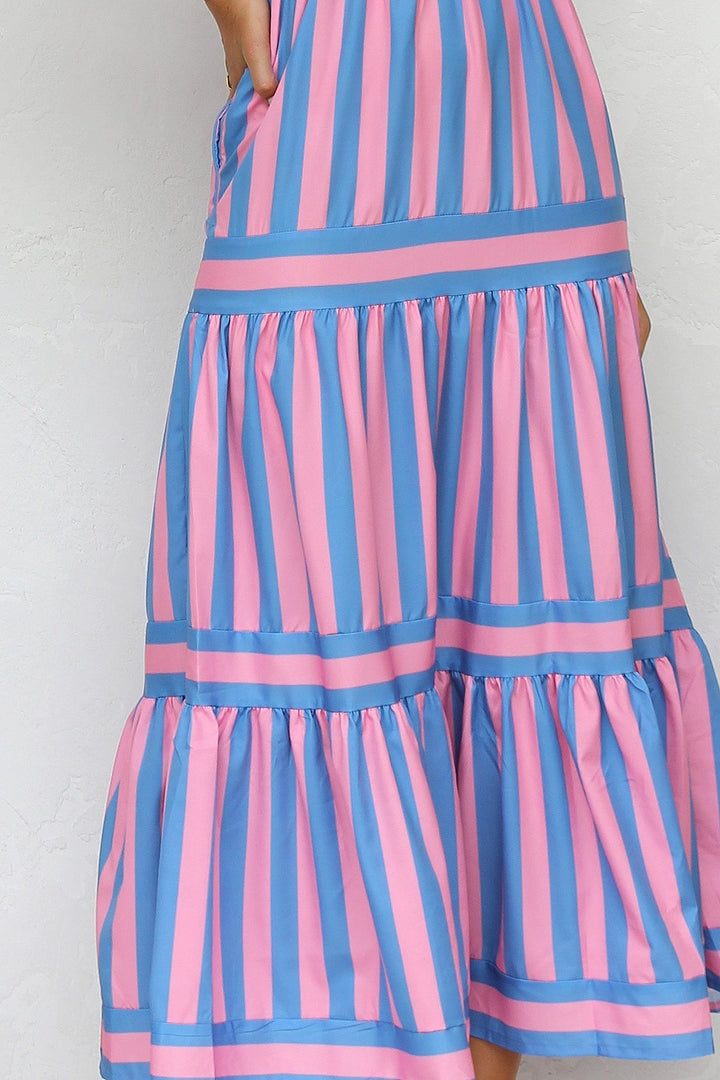 Tess | Maxi Jurk met Strepen en Gelaagde Rok